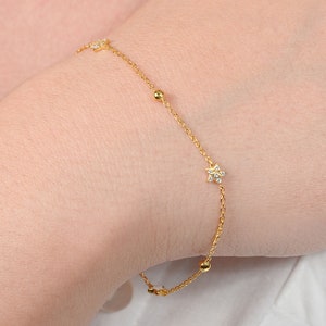 Gold Star Bracelet / 14K Gold Star Bracelet / Dainty Celestial Chain Bracelet / Double Side Star Enamel/Diamonds Bracelet / Bracelet for Mom image 1