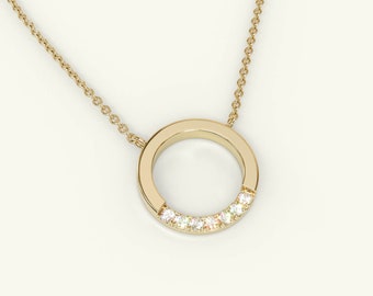 Collier cercle diamant / Collier cercle rond en or massif 14 carats / Collier diamant Karma / Collier diamant minimaliste pour femme / Cadeau pour elle