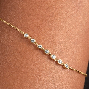 14k Gold Bezel Setting Diamond Bracelet / Diamond Bracelet for Women / 14k Gold Solitaire Diamond Bracelet / Gift for Her image 2