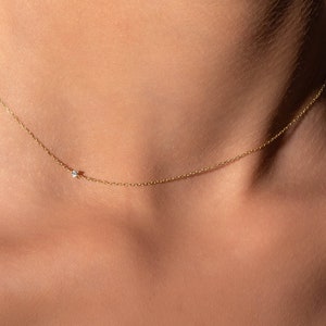 Tiny Diamond Necklace, Dainty Diamond Choker Necklace, 14k Solid Gold Diamond Necklace, Dainty Diamond Choker, Gift for Her