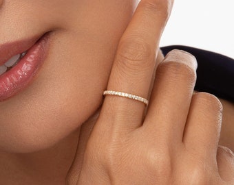 14K Gold Diamond Wedding Ring, Thin Band Anniversary Ring
