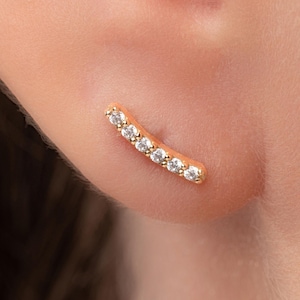 14K Gold Diamond Stud Earrings / Minimalist Bar Solid Gold Diamond Earrings / Dainty Every Day Earrings / Gold Stud Earring / Christmas Gift