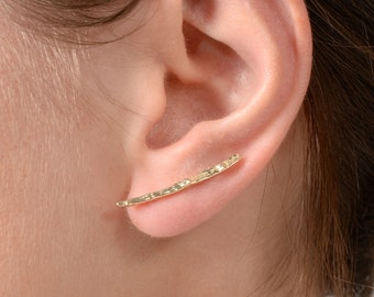 Ear Climber Earrings - Long Ear Climber - Solid Gold Ear Climber - Ear Crawler - Bar Earrings- Silver Bar Earrings - Ear Crawlers