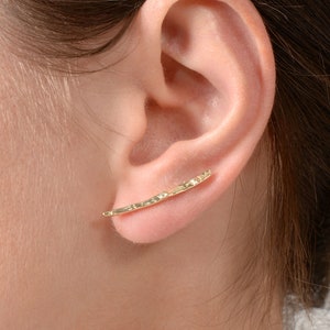 BenittaMoko Handcrafted Hammered Bar Earrings Ear Climbers Sweeps Jackets Cuffs Silver 925 Gold Plated 