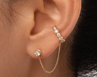 14k Solid Gold Ear Cuff with Genuine Real Diamonds / Helix Piercing / Ear jacket / helix hoop earring / Conch earring / Cartilage hoop