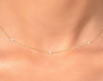 Dainty Diamond Necklace, Tiny Diamond Necklace, Diamond Solitaire Necklace, 14k Solid Gold Necklace for Women, Gift for Her