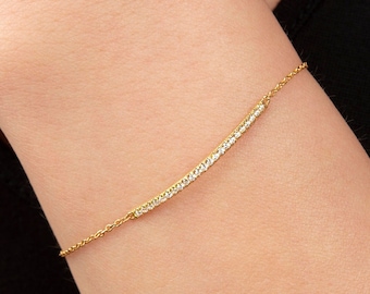 14k Solid Gold Diamant Bar Armband / Pave Diamant Bar Armband / Line Diamant Bar Minimalistisches Armband / zierliches Diamant Bar Armband