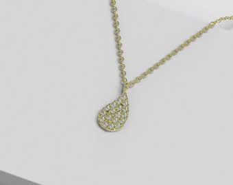 Teardrop Diamond Necklace, Teardrop Gold Pendant, Solid Gold Tear Drop Charm, Bridesmaid jewelry, bridesmaid earrings, Wedding jewelry