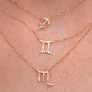 14k Solid Gold Diamond Zodiac Necklace: Dainty Astrology Jewelry