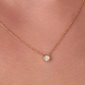 14k Diamond Solitaire Necklace / 14k Solid Gold Diamond Bezel Necklace / Mother's Day Gift / Dainty Diamond Necklace / Everyday Necklace