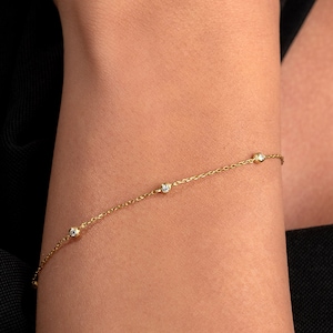 14k Gold Two-Sided Diamond Bracelet / Both-Sided Diamond by the Yard Bracelet / Double Sided Solitaire Diamond Bracelet / Gift for Her