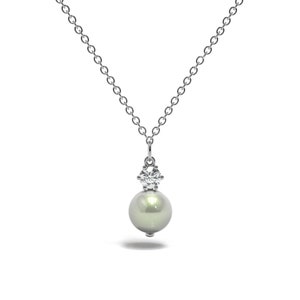 Pearl Diamond Necklace / Dainty Diamond Pearl Pendant / Single Diamond Pearl Necklace / Simple Pearl / Pearl Jewelry / Wedding Necklace