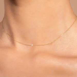 Zierliche Diamant-Halskette, kleine Diamant-Halskette, Diamant-Solitär-Halskette, 14k Solid Gold-Halskette für Frauen, Geschenk für Sie Bild 4