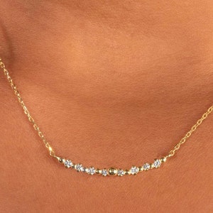 Minimalist Diamond Bar / 14k Gold Bar Diamond Necklace / Unique  Curved Bar Pendant Necklace / 14k Gold Bar Necklace for Women