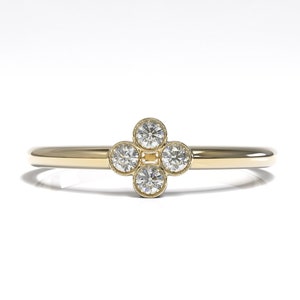Diamond Ring, Dainty Diamond Ring, 14K Solid Gold Clover Ring, Stackable Ring, Diamond Engagement Ring, Wedding Ring, Mothers Day Gift