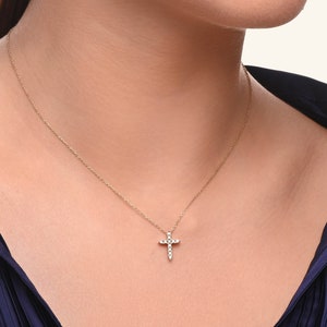 Dainty Diamond Cross Necklace / 14k Gold Cross Necklace / Small Diamond Cross / Tiny Diamond Cross / Baptism / Communion / Confirmation