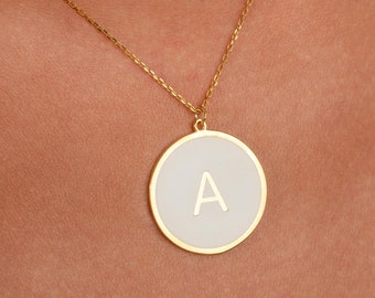 14k Gold Initial Necklace With Enamel / Initial Necklace / Personalized Necklace / Letter Necklace / Personalized Gift Bridesmaid Gifts