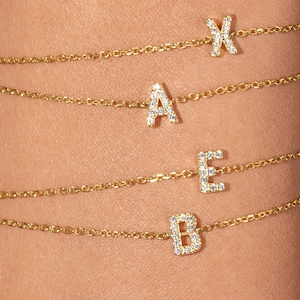 14K Gold Initial Bracelet / Solid Gold Bracelet with Diamonds / Initial Bracelet / Name Bracelet / Letter Bracelet / Gift for Her image 2