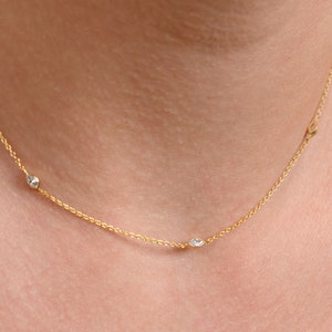 Diamond 14k Gold Necklace / Marquise Diamond Wedding Necklace in 14K Solid Gold / Layering Fine Jewelry Gold Necklace / Gift for Her