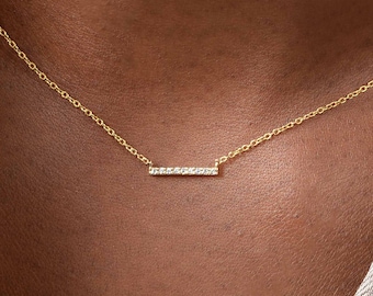 Dainty 14K Gold Diamond Bar Necklace: Minimalist Everyday Jewelry