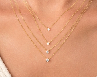 14K gouden diamanten halsketting, bijgevoegde diamant aan ketting, Diamond Solitaire ketting, bruidsmeisje ketting, diamanten halsketting, cadeau voor haar