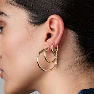 14k Solid Gold Classic Hoop Earrings, Small-Medium-Large Pure Minimalist Hoop Earrings, Thick Hoop Earrings for Everyday Wear, Gift for her