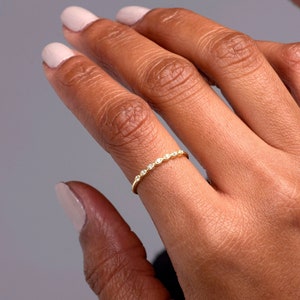 14K Solid Gold Minimalist Band Ring, Brilliant Diamond Gold Ring, Unique Diamond Stackable Band Ring, Vintage Style Ring,  Gift for Her