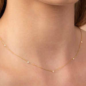 14k Gold Trio Diamond Station Necklace  / Solid Gold Trio Diamond Necklace / Total 0.09 ct Trio Diamond by the Yard Solid Gold Necklace