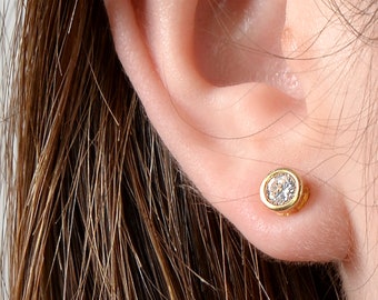 Ensemble de boucles d’oreilles Diamond Stud, bijoux hypoallergéniques en or massif 14K minuscules, clous de diamant pour femmes, clous de boucles d’oreilles en diamant simples, cadeau d’anniversaire