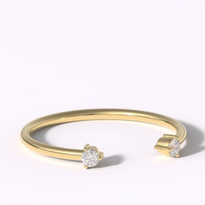 Diamond Cuff Ring, Open Diamond Ring, Dual Diamond Band, 14k Gold, Thin Stackable Ring, Stacking Wedding Ring, Gift for Her