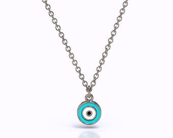 14K Solid Gold Evil Eye Necklace, Blue Evil Eye Necklace, Evil Eye Charm, Greek Evil Eye Pendant, Protection Necklace, Fine Jewelry