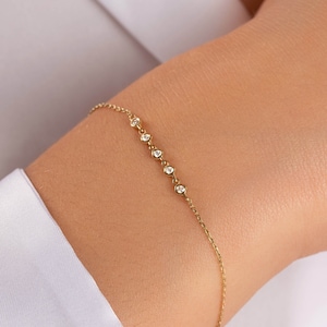 14k Diamond Station Bracelet for Women / 14k Real Gold Diamond Bezel Bracelet / Dainty Diamond Bracelet / 14k Solid Gold Bracelet for her