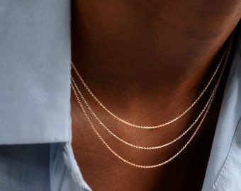 Solid Gold Layered Chain Necklace / 14K Solid Gold Layering Necklace / 3 Layer Chain Necklace / Solid Gold Necklace / Gift for Her