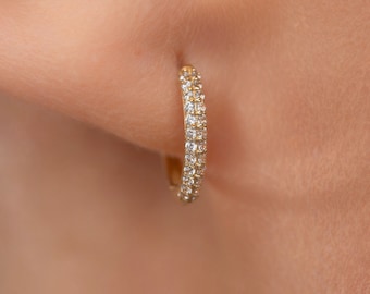 Diamond Pave Hoop Earrings, 14k Solid Gold Huggies, Diamond Huggie Hoops, echte diamanten oorbellen, alledaagse oorbel, cadeau voor haar