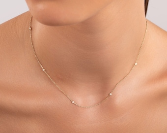 Tiny Diamond Necklace, 14k Solid Gold Diamond Necklace, Dainty Diamond Necklace, 14k Gold Necklace for Women, Diamond Solitaire Necklace