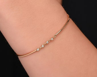 14k Solid Gold Bangle Bracelet | Diamond Bangle for Women | Minimalist Bangle | Tarnish Free Stackable Bangle | Genuine Diamond Bangle
