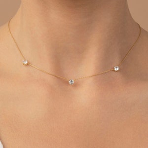 14k Diamond By the Yard Necklace / Station Solid Gold Diamond Necklace / 14k Solid Gold Classic Necklace / 0.75ct Diamond Wedding Necklace