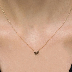 Solid Gold Butterfly Necklace, Dainty Butterfly Pendant, Minimalist Butterfly Charm, Tiny Butterfly 14K Gold Necklace Gift For Her