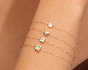 14K Gold Princess Cut Diamond Solitaire Bracelet