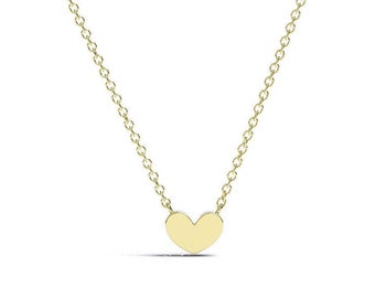 Hart ketting, gepersonaliseerde eerste hart, massief gouden hart ketting, massief gouden hart hanger, hart charme ketting, cadeau voor haar