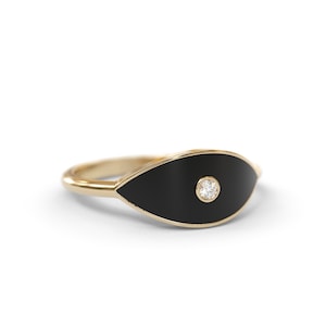 14k Solid Gold Diamond Evil Eye Ring / Real Gold Dainty Stackable Eye Ring / Unique RingFor Her / Handmade Ring / gift for her