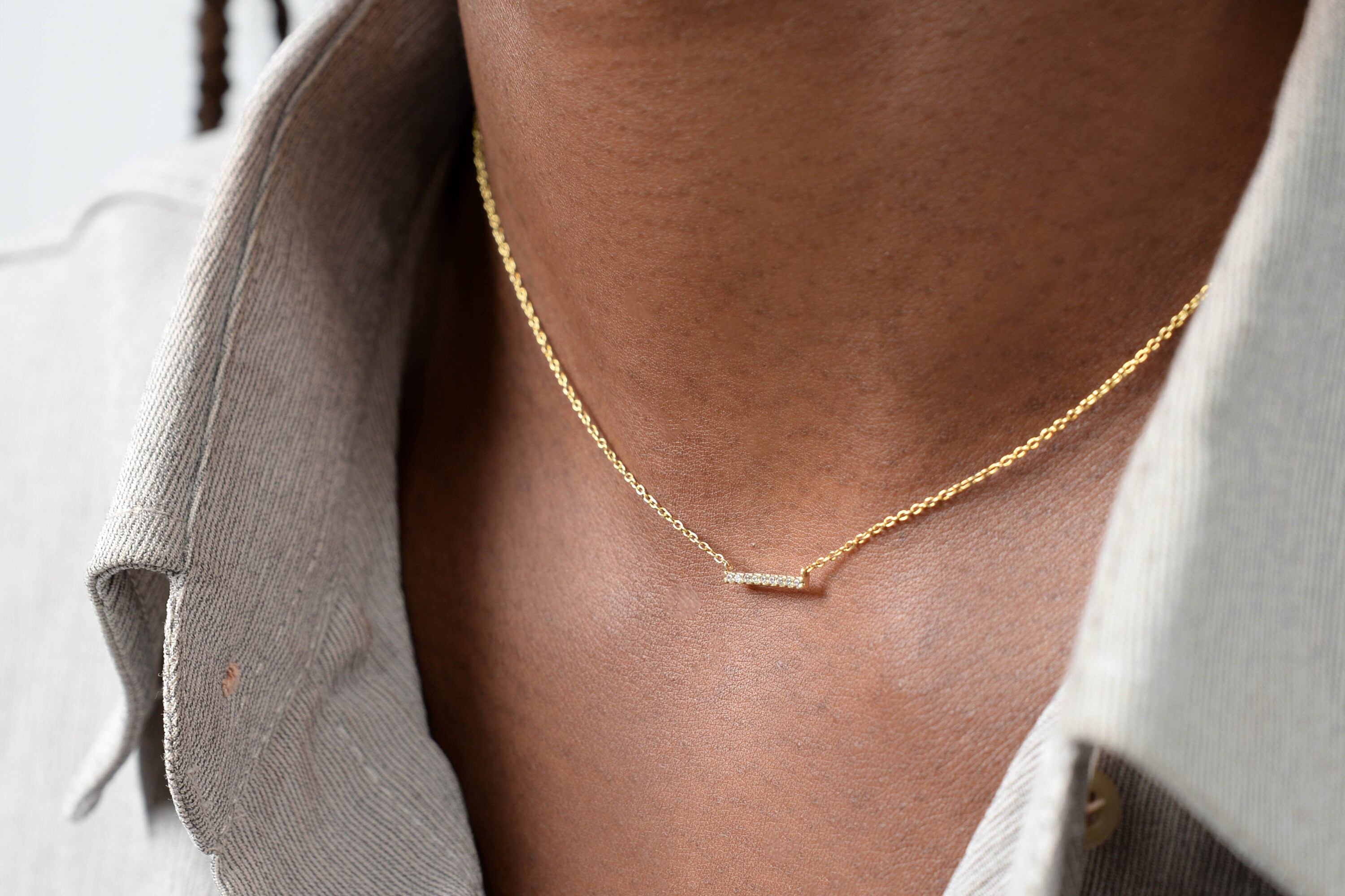 Delicate diamond on sale bar necklace