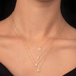 14k Solid Gold Initial Necklace, Dainty Diamond Initial Necklace, Pave Initial Necklace, Monogram Gold Necklace, Gift for Her image 6