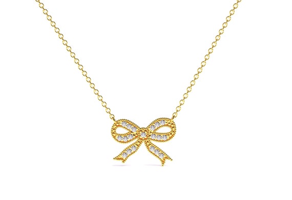 14K Solid Gold Bow Necklace / Dainty Bow/ Bow Necklace With