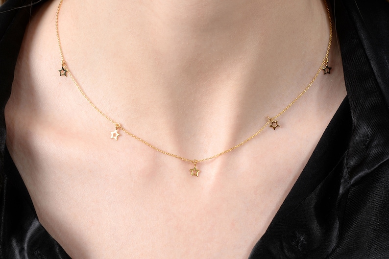 Hanging Star Necklace, Dainty Star necklace, Solid Gold Star Necklace ,Necklaces for Women,Tiny Star Necklace, Mothers Day Gift image 2