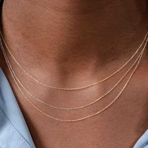 Layered Chain Necklace / Solid Gold Layering Necklace / 3 Layer Chain Necklace  / Cable Chain Necklace / Gift for Her  / Holiday Sale