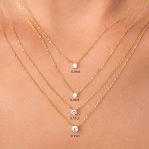 Collar de diamantes/ Collar de solitario de diamantes/ Collar de diamantes delicado/ Collar de conjunto de puntas de diamantes solitario de oro de 14 k/ Collar de solitario imagen 3