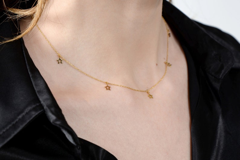 Hanging Star Necklace, Dainty Star necklace, Solid Gold Star Necklace ,Necklaces for Women,Tiny Star Necklace, Mothers Day Gift image 1