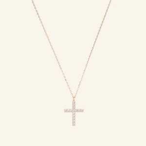 Collar de cruz de diamantes 14k oro sólido / collar de fe cristiana para mujeres / collar religioso / collar de cruz de oro real / regalo para ella imagen 6