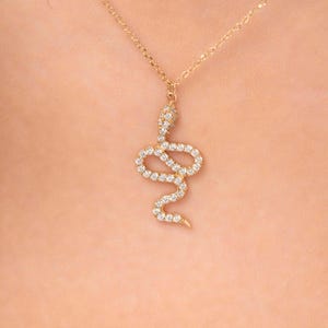 Snake Necklace Gold Serpent Necklace | 14k Solid Gold Dainty Necklace Gold Snake Charm Necklace | Statement Diamond Layering Necklace